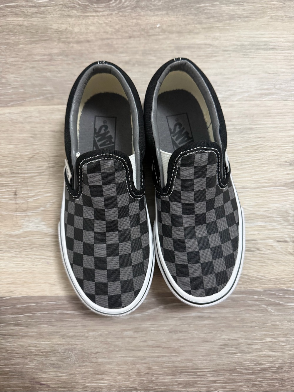 Vans Kids 12.5 Slip-On Checkerboard Sneakers - Black and Gray